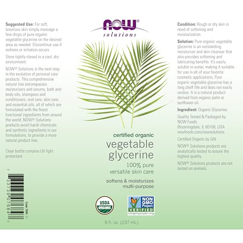 Buy now NOW Foods Solutions, Organic Vegetable Glycerin Oil, 100% Pure, Softening and Moisturizing Multi-Purpose Skin Care, 8-Ounce at indiglob india