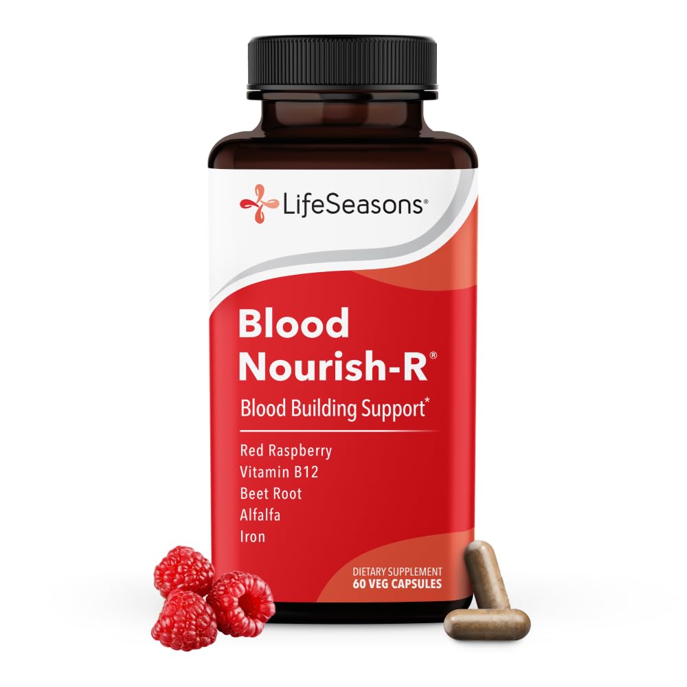 LifeSeasons Blood Nourish-R - Iron Supplement - Non Constipating - Supports Anemia, Fatigue, Paleness & Dizziness - Blood Building - Iron, Alfalfa, Raspberry & Vitamin B-12-60 Capsules (Pack of 2)