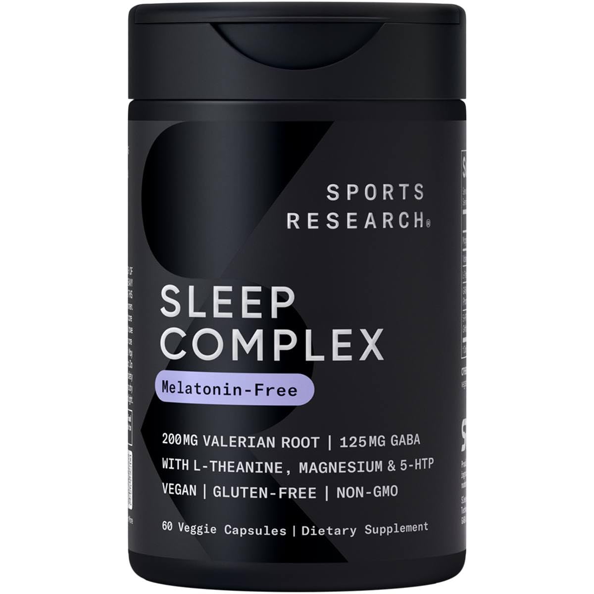 Sports Research® Sleep Complex (Melatonin-Free), 60 Veggie Capsules | Natural Sleep Aid with Valerian Root, GABA, L-Theanine, Magnesium & 5-HTP - Non-GMO Verified & Gluten Free