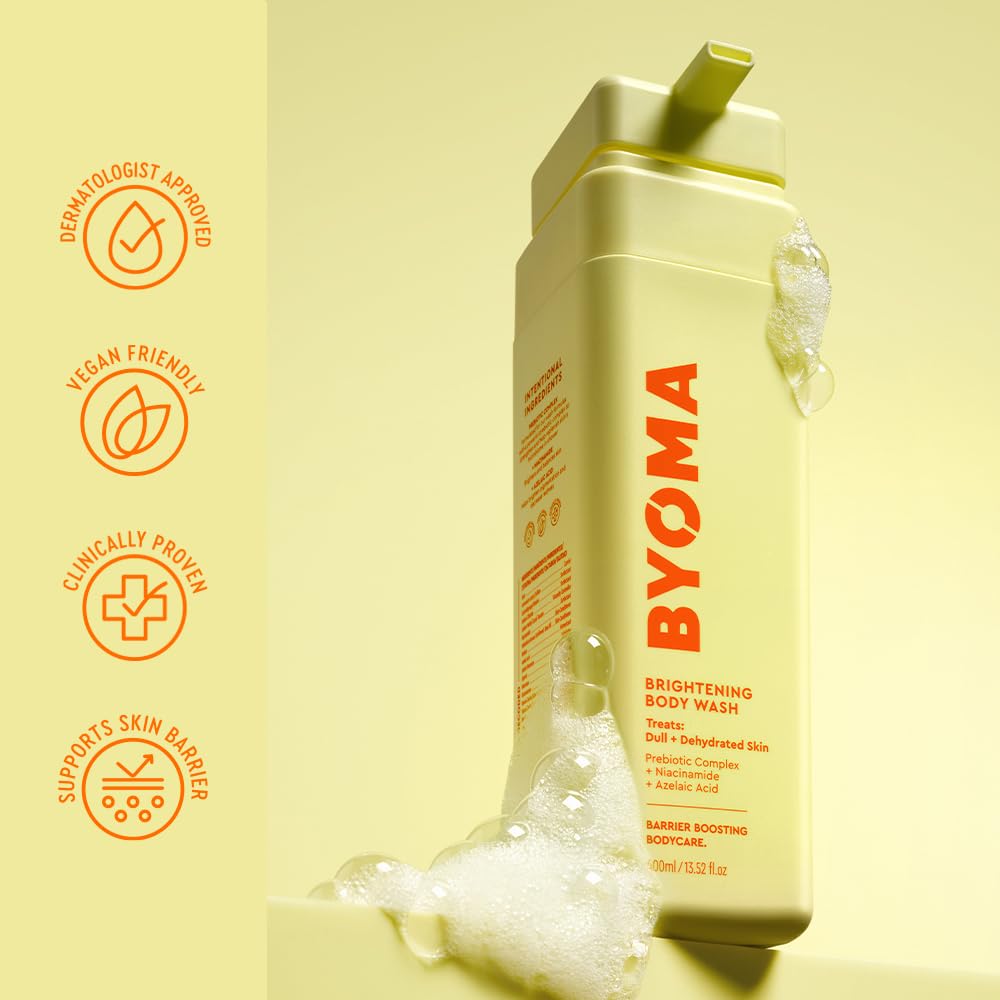 BYOMA Brightening Body Wash | Creamy Formula, Niacinamide & Azelaic Acid, Brightens & Evens Tone, Skin Barrier Repair, For Dull, Dehydrated Skin