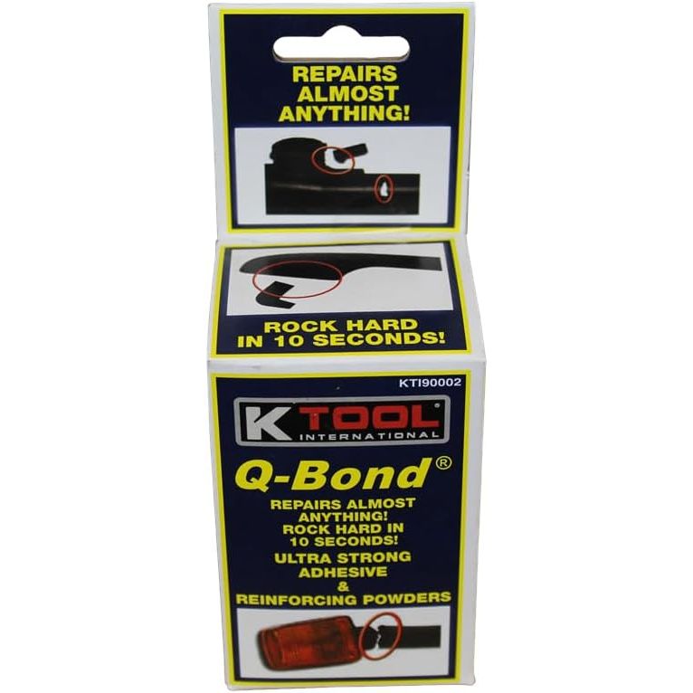 Buy now K Tool International 90002 Q Bond Ultra Strong Adhesive Kit for Garages, Repair Shops and, DIY, Repairs Hard Plastics/PVC/Metals, (2) Adhesive Bottles, (1) Plastic and (1) Metal Reinforcing Powders at indiglob india