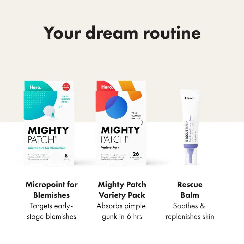 Mighty Patch Hero Cosmetics Variety Pack of Acne Pimple Patches, 26 Ct | Includes Original, Invisible+, XL Surface Patches; Hydrocolloid Patches; For Covering Zits and Blemishes; Korean Skin Care