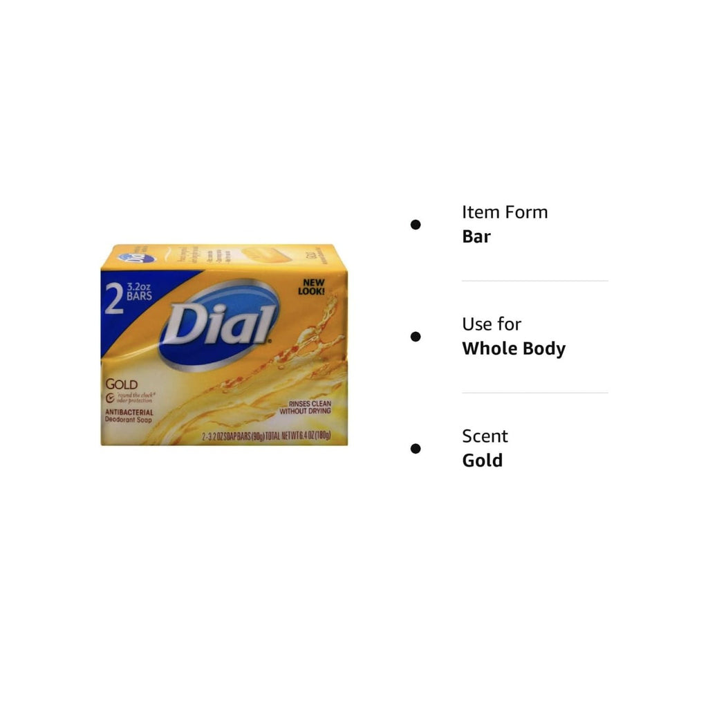 Dial Gold Antibacterial Deodorant Soap, 2 Pack, Total Net Wt 6.4 oz