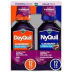Buy now VICKS DayQuil & NyQuil Elderberry Flavor Cold & Flu Liquid Medicine Co-Pack, Multi-Symptom Relief of Headache, Fever, Sore Throat, Minor Aches & Pains, Sneezing, Runny Nose, and Cough, 2x12oz at indiglob india