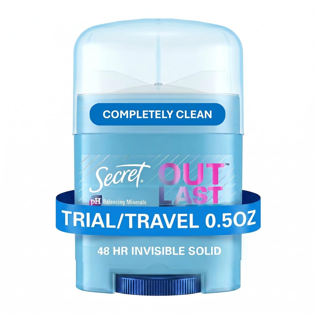 Secret Outlast Antiperspirant Deodorant for Women, 72hr Sweat & Odor Protection, PH Balancing Minerals, Invisible Solid, Completely Clean Scent, Travel Size, 0.5 oz