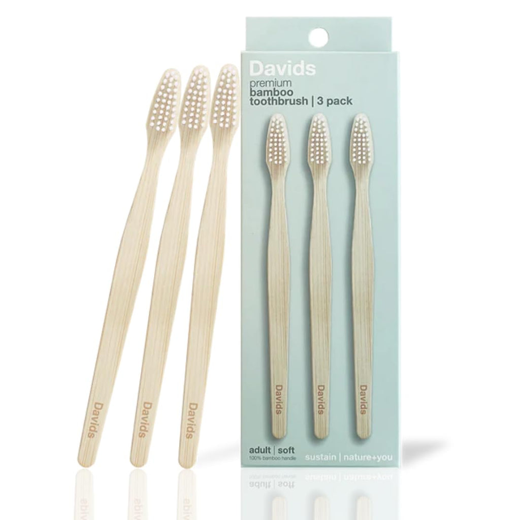 Davids Bamboo Soft Bristle Toothbrush Eco-Friendly BPA Free 3 Pack
