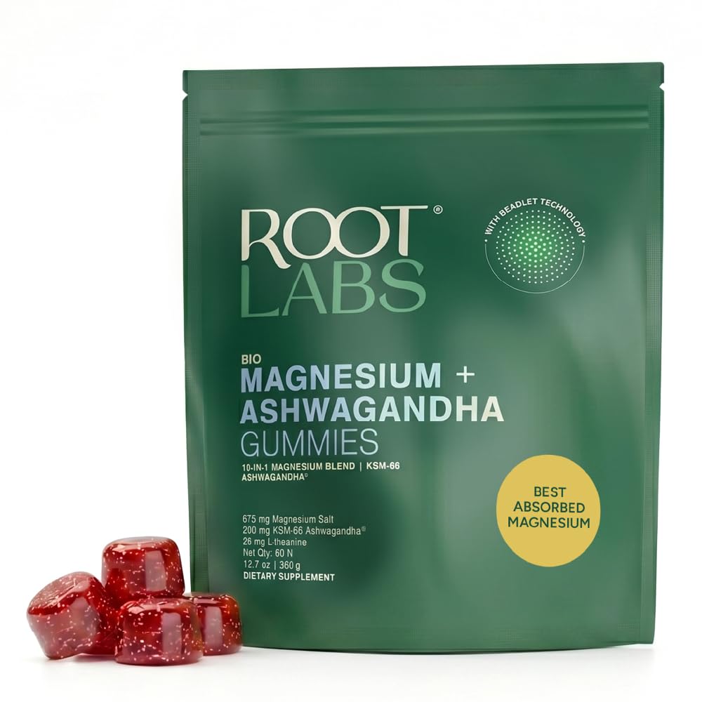 ROOT LABS Magnesium Glycinate Gummies 675mg | Ashwagandha, L-Theanine | Stress Relief, Sleep Support & Recovery | 60 Gummies