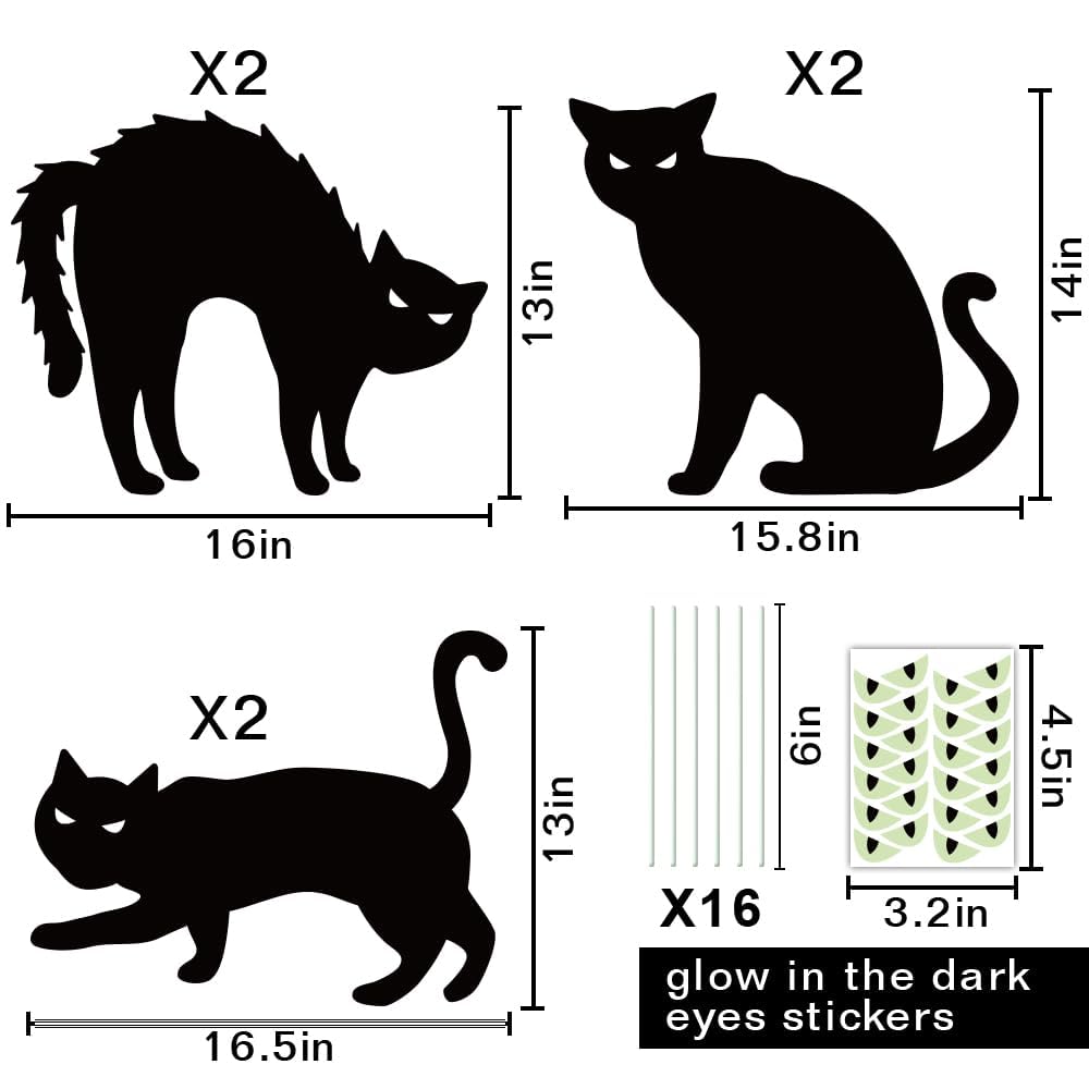 Halloween Decorations Outdoor, 6ct Black Cat Decor Yard Signs with Stakes, Scary Silhouette with Glow in Dark Eyes, Corrugated Plastic, Waterproof Lawn Decorations for Kids Family Home Party