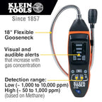 Buy now Klein Tools ET120 Gas Leak Detector, Combustible Gas Leak Tester with 18-Inch Gooseneck Has Range 50-10,000 ppm, Includes Pouch, Batteries at indiglob india