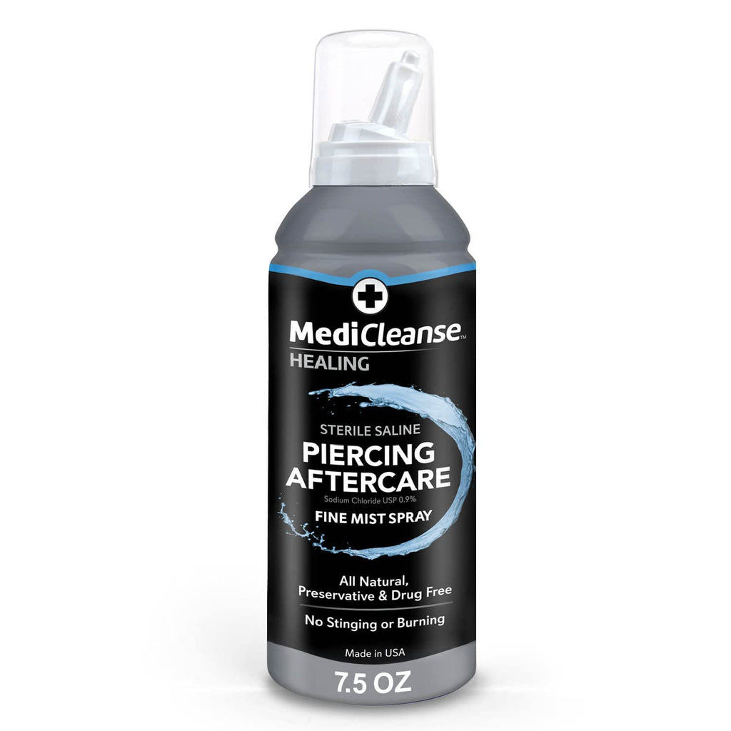 MediCleanse Sterile Saline Piercing Aftercare Fine Mist Spray 7.5 Oz 2 Pack | Promotes Healing For All Body Piercings & Tattoos, All Natural, Preservative Free, No Alcohol, Vegan Friendly, Made in USA