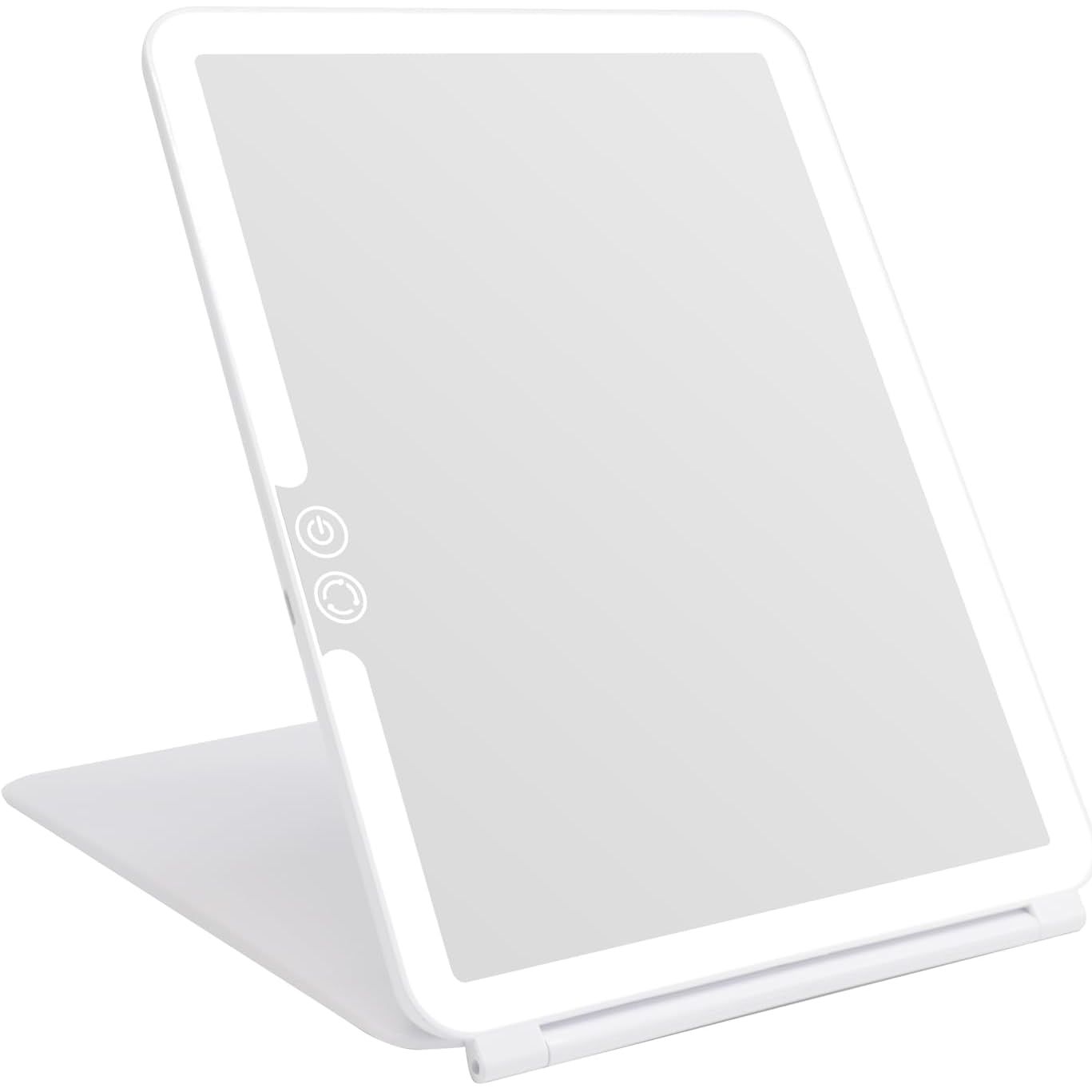 Buy now deweisn Folding Lighted Makeup Mirror with 72 LEDs 3 Colors Light Modes USB Rechargable 1800mA Batteries Portable Ultra Thin Compact Vanity Mirror Dimmable Travel Mirror White at indiglob india