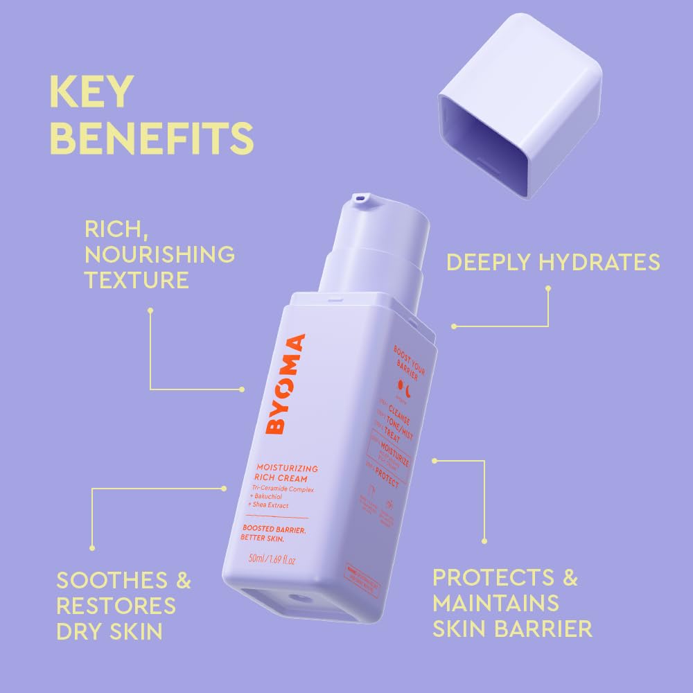 BYOMA Moisturizing Rich Cream | Barrier Repair Face Lotion, Bakuchiol & Shea Extract, Ceramide Moisturizer for Dry Skin, Anti Wrinkle, Alcohol Free