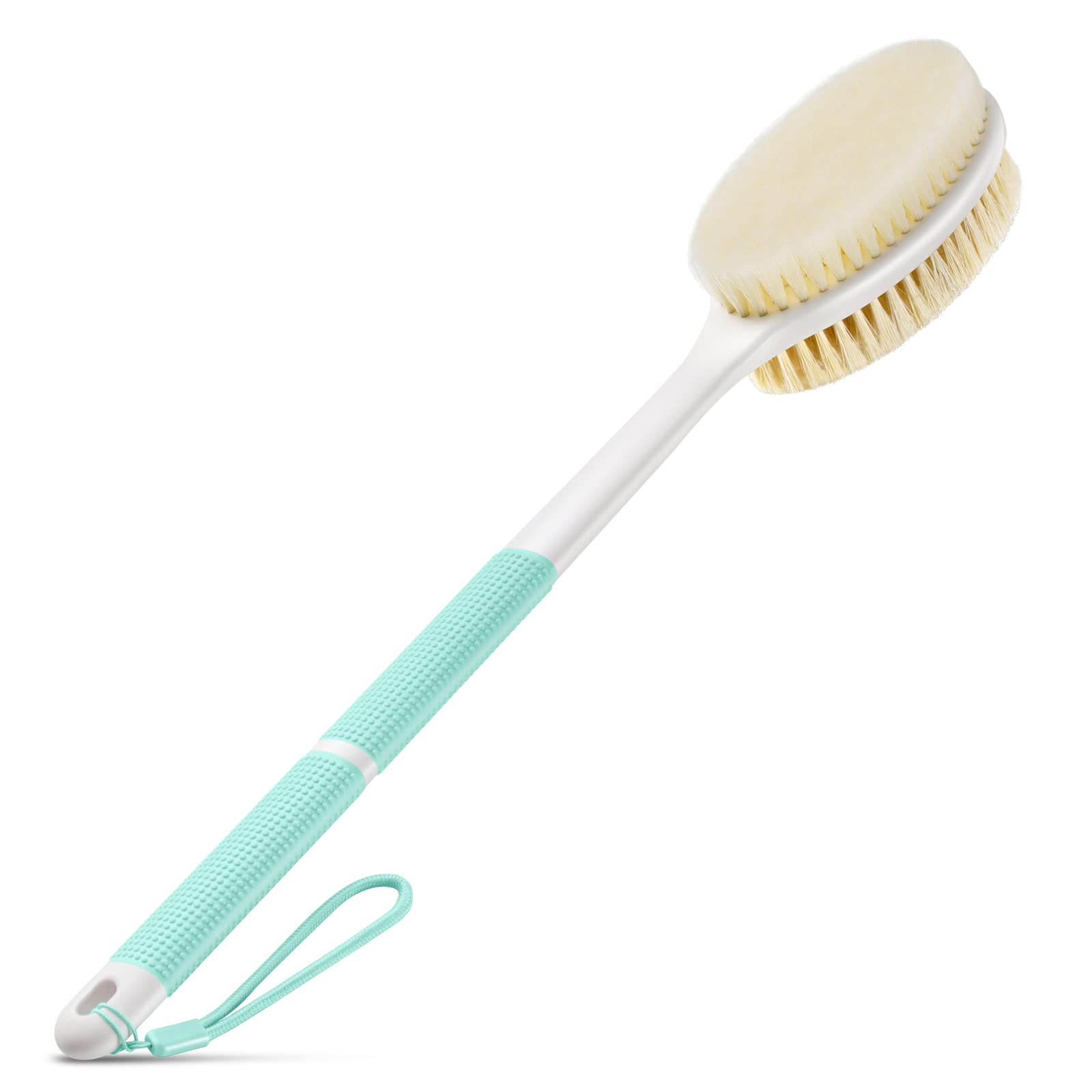 Back Scrubber Anti Slip for Shower, Shower Brush Long Handle with Stiff and Soft Bristles, Body Exfoliator for Bath or Dry Brush(Blue)