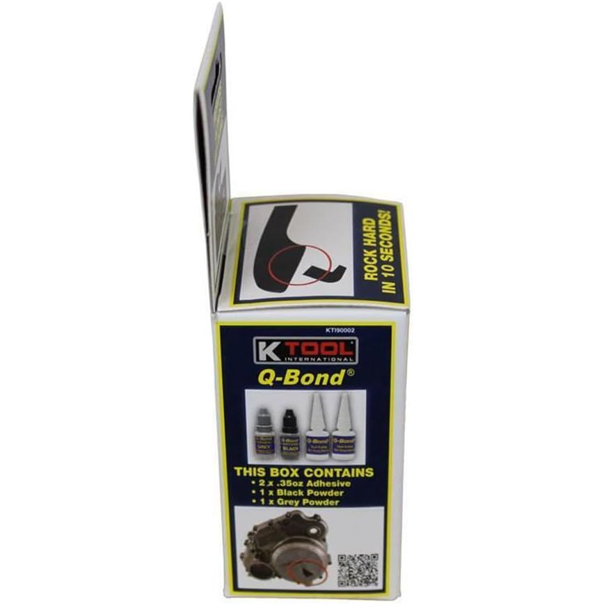 Buy now K Tool International 90002 Q Bond Ultra Strong Adhesive Kit for Garages, Repair Shops and, DIY, Repairs Hard Plastics/PVC/Metals, (2) Adhesive Bottles, (1) Plastic and (1) Metal Reinforcing Powders at indiglob india
