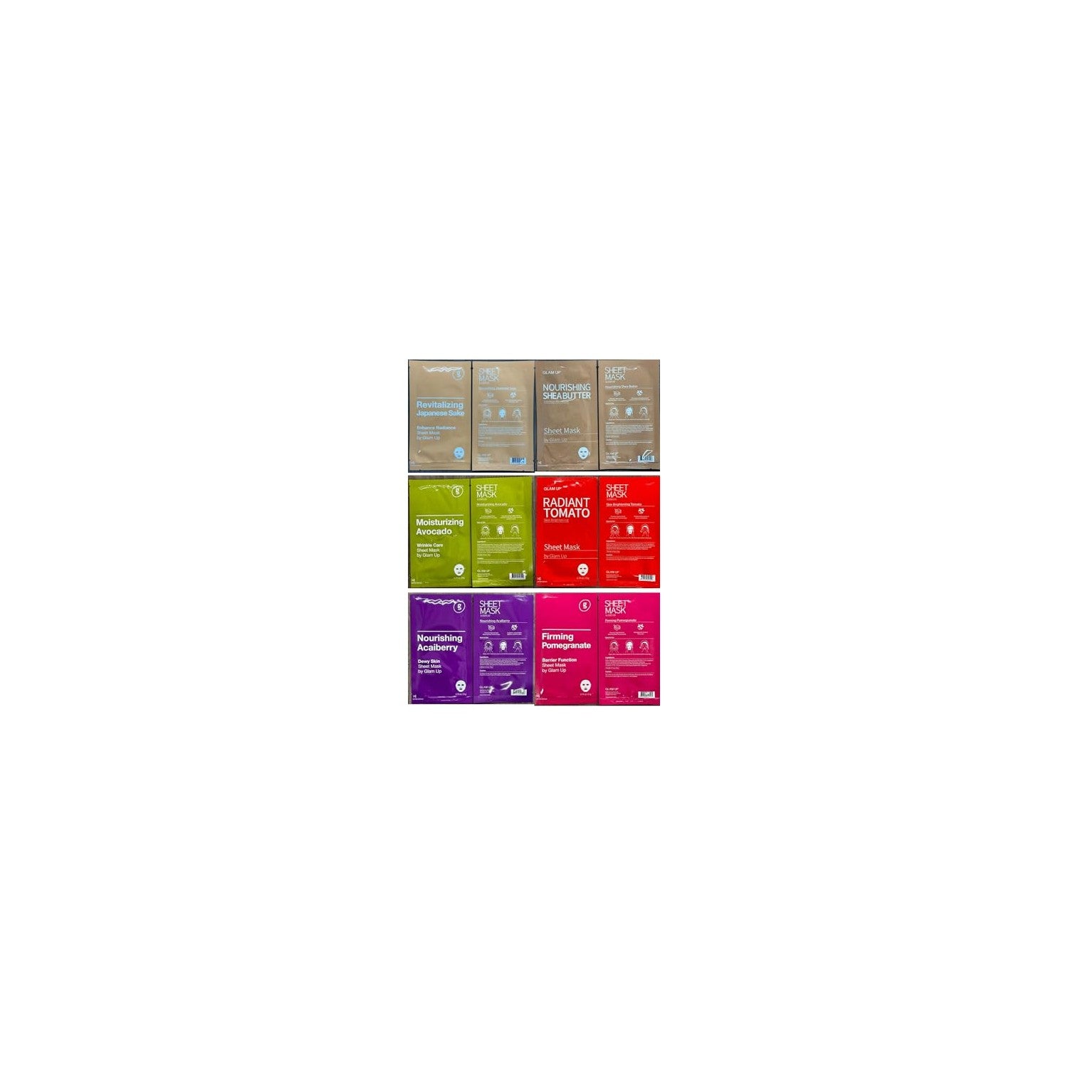 Buy now GLAM UP Korean Facial Sheet Mask 12 Combo Pack | Hydrating & Moisturizing Face Mask for Glass Skin | Soothing Korean Skincare for Sensitive, Dry Skin | Bulk Face Masks Gift Set for Home Spa at indiglob india