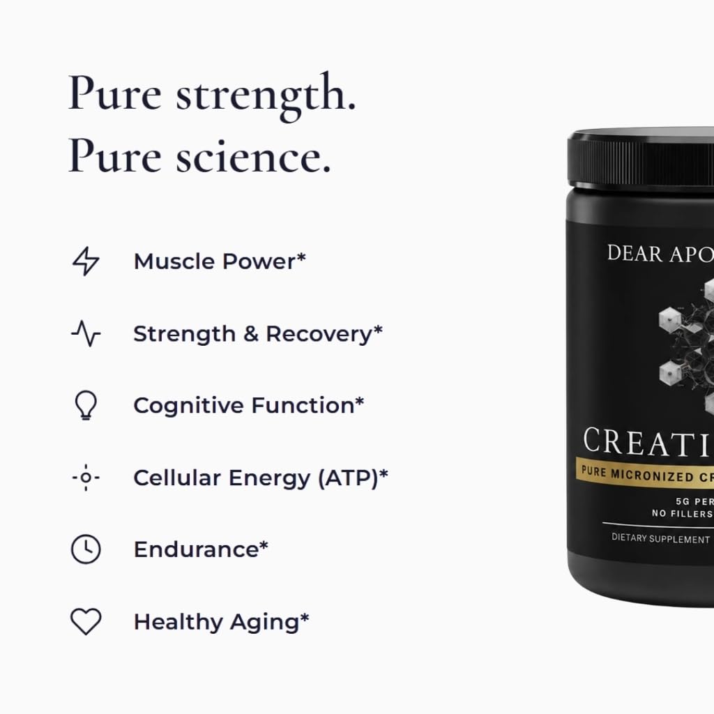 Creatine Monohydrate Powder Micronized 5g - Muscle Strength, Performance & Recovery - Unflavored Pre Post Workout - Vegan, Non-GMO, Soy Free - 60 Servings