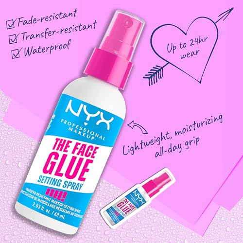 Buy now NYX PROFESSIONAL MAKEUP The Face Glue Setting Spray, Transfer-Resistant Waterproof Setting Spray, Up to 24HR Make Up Wear at indiglob india