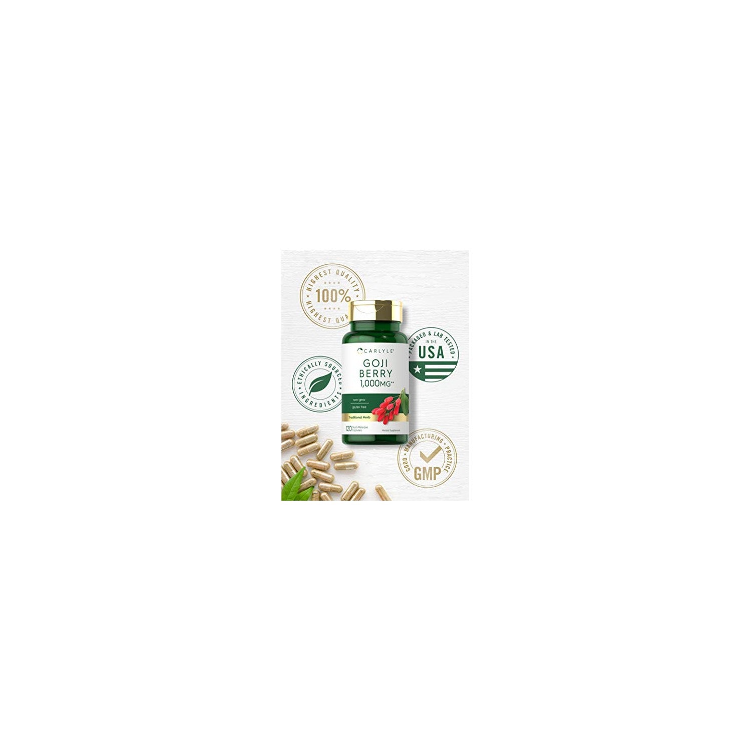Buy now Carlyle Goji Berry | 120 Capsules | Concentrated Extract from Wolfberry Plant | Non-GMO, Gluten Free at indiglob india