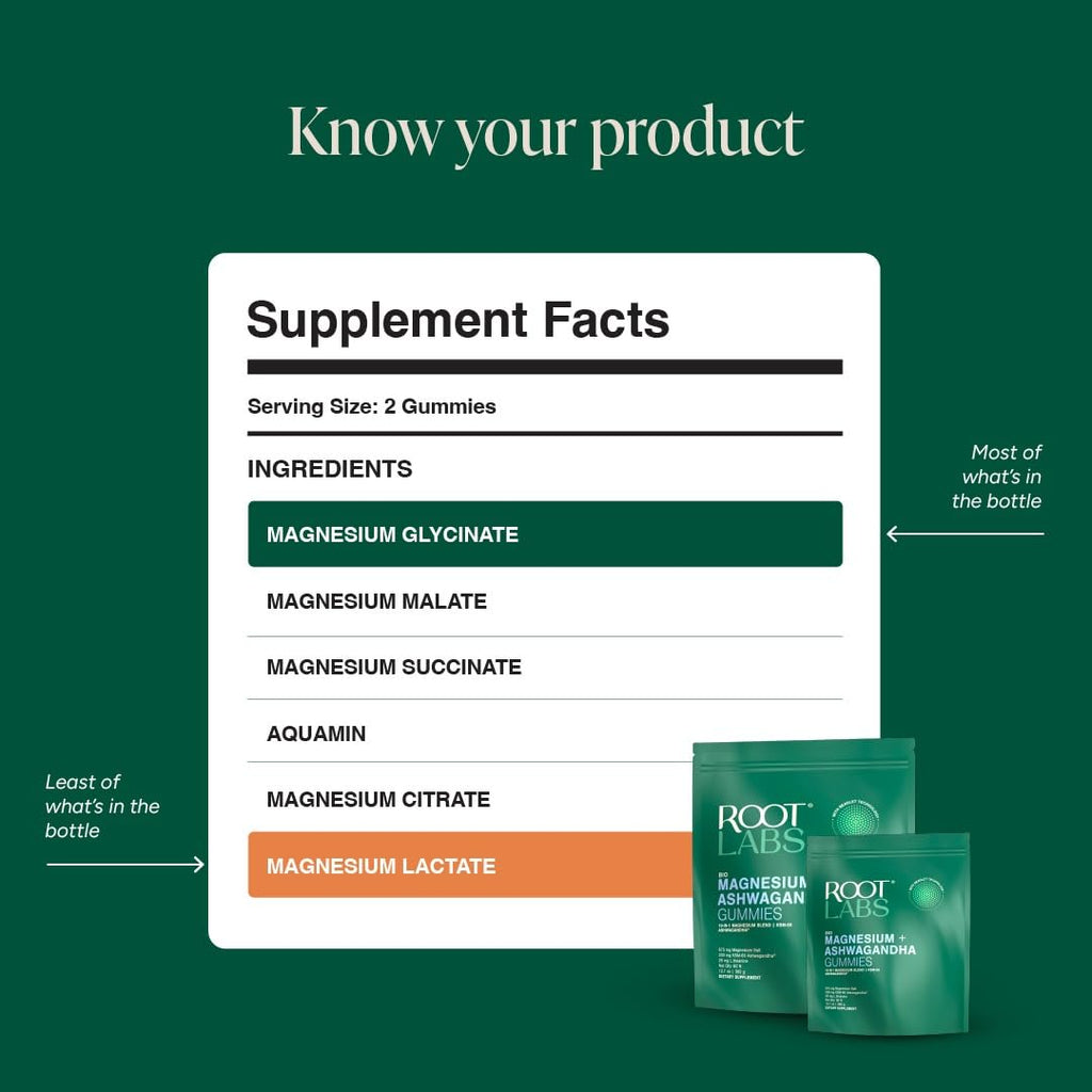 ROOT LABS Magnesium Glycinate Gummies 675mg | Ashwagandha, L-Theanine | Stress Relief, Sleep Support & Recovery | 60 Gummies