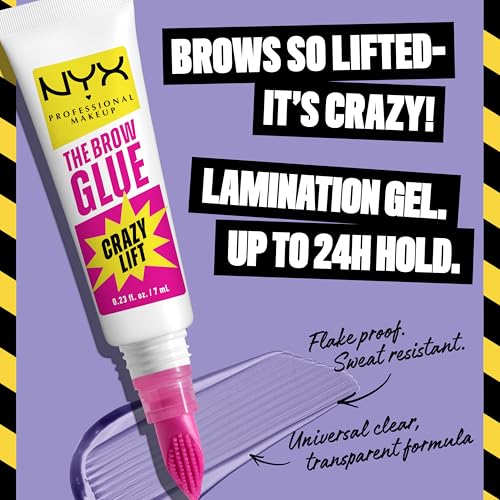 Buy now NYX PROFESSIONAL MAKEUP The Brow Glue Crazy Lift, Brow Lamination Gel with 16HR Strong Hold & Built-In Styling Comb - Clear Eyebrow Gel at indiglob india
