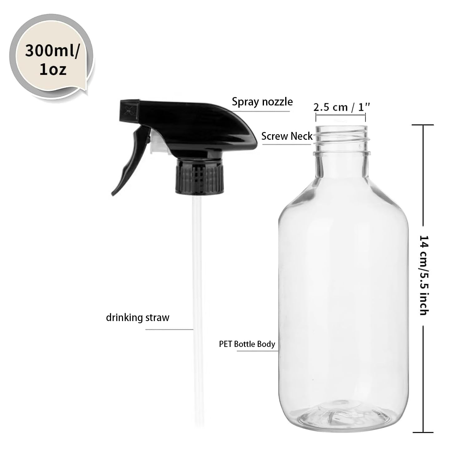 2 Pack Leakproof Spray Bottles 300ml - Adjustable Nozzle (Mist/Jet), Refillable PET Plastic for Hair, Cleaning, Plants, Travel | BPA-Free, No-Spill Design, Salon & Home Essentials (Clear)