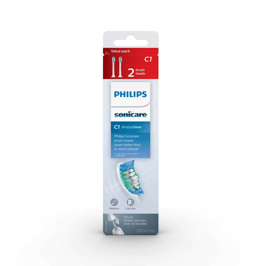 Buy now Philips Sonicare Genuine Simply Clean Replacement Toothbrush Heads, 2 Brush Heads, White, HX6012/04 at indiglob india
