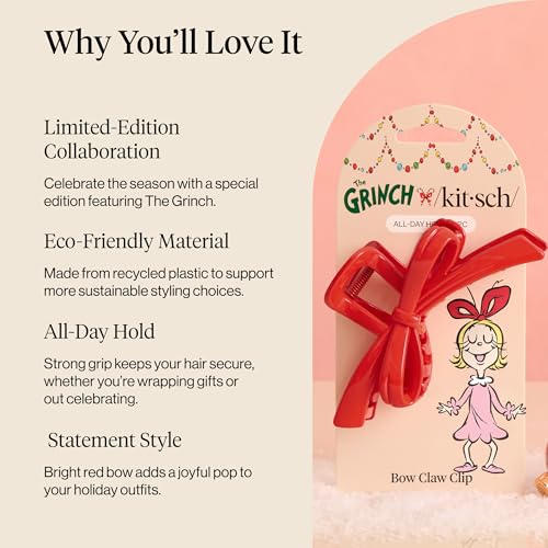Buy now The Grinch x Kitsch Bow Hair Claw Clip for Women â€“ Strong Hold for Thick or Thin Hair | Glossy Red Hair Clip for Everyday Hairstyle | Ideal Gifts for Women - 1 pc at indiglob india
