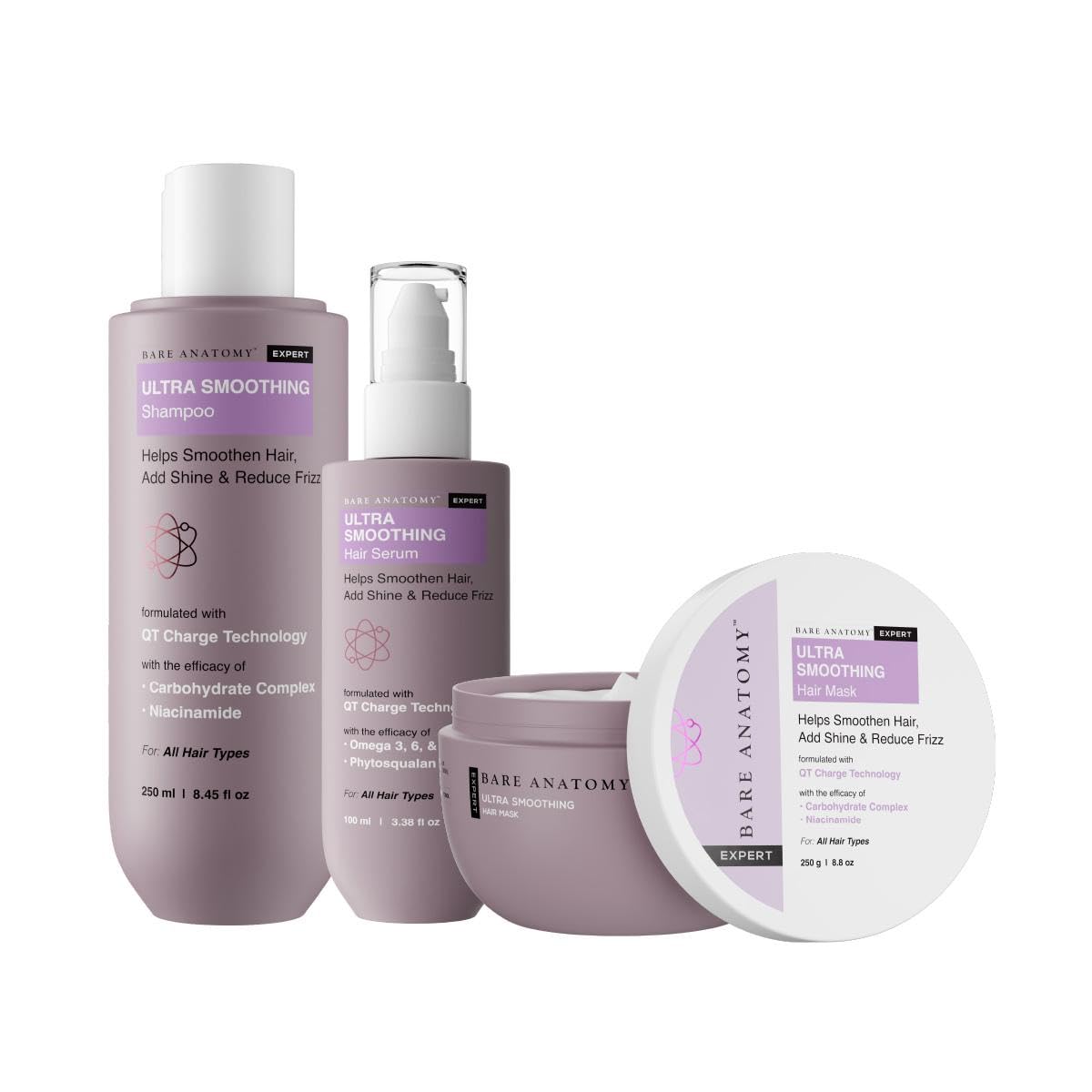 Bare Anatomy Ultra Smoothing Shampoo for Dry and Frizzy Hair | Restores Smoothing & Texture by 37% | Powered By Carbohydrate Complex & Niacinamide | SLS & Paraben Free | Vegan | For Men & Women 750ml
