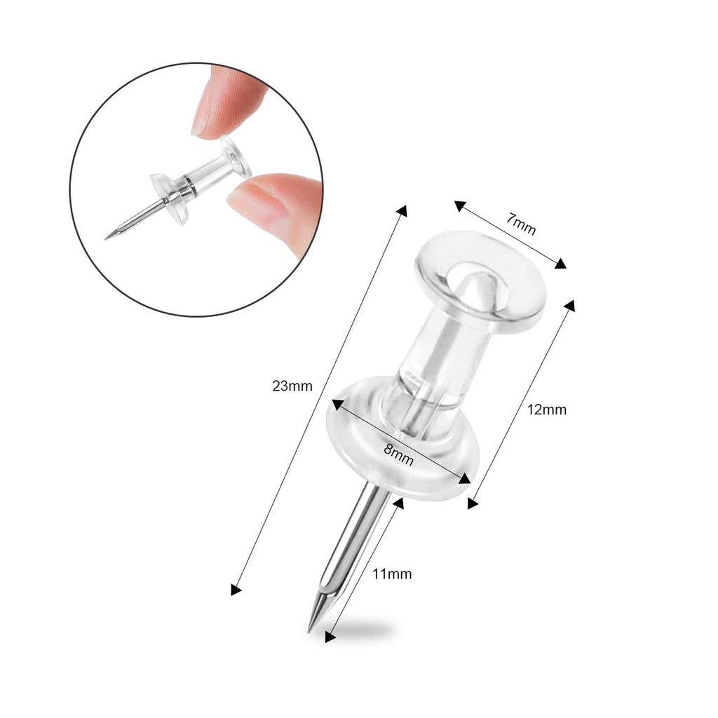 JIKIOU 800 PCS Standard Clear Push Pins Tacks Count in Reusable Box