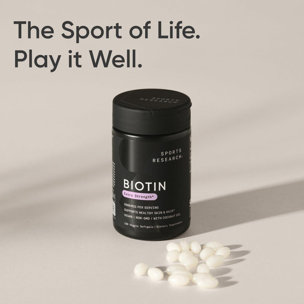 Buy now Sports Research® Biotin 5,000mcg with Organic Coconut Oil - Biotin (Vitamin B7) for Healthy Skin and Hair Support* - for Women and Men - Vegan, Non-GMO, Gluten & Soy-Free - 120 Veggie Softgels at indiglob india