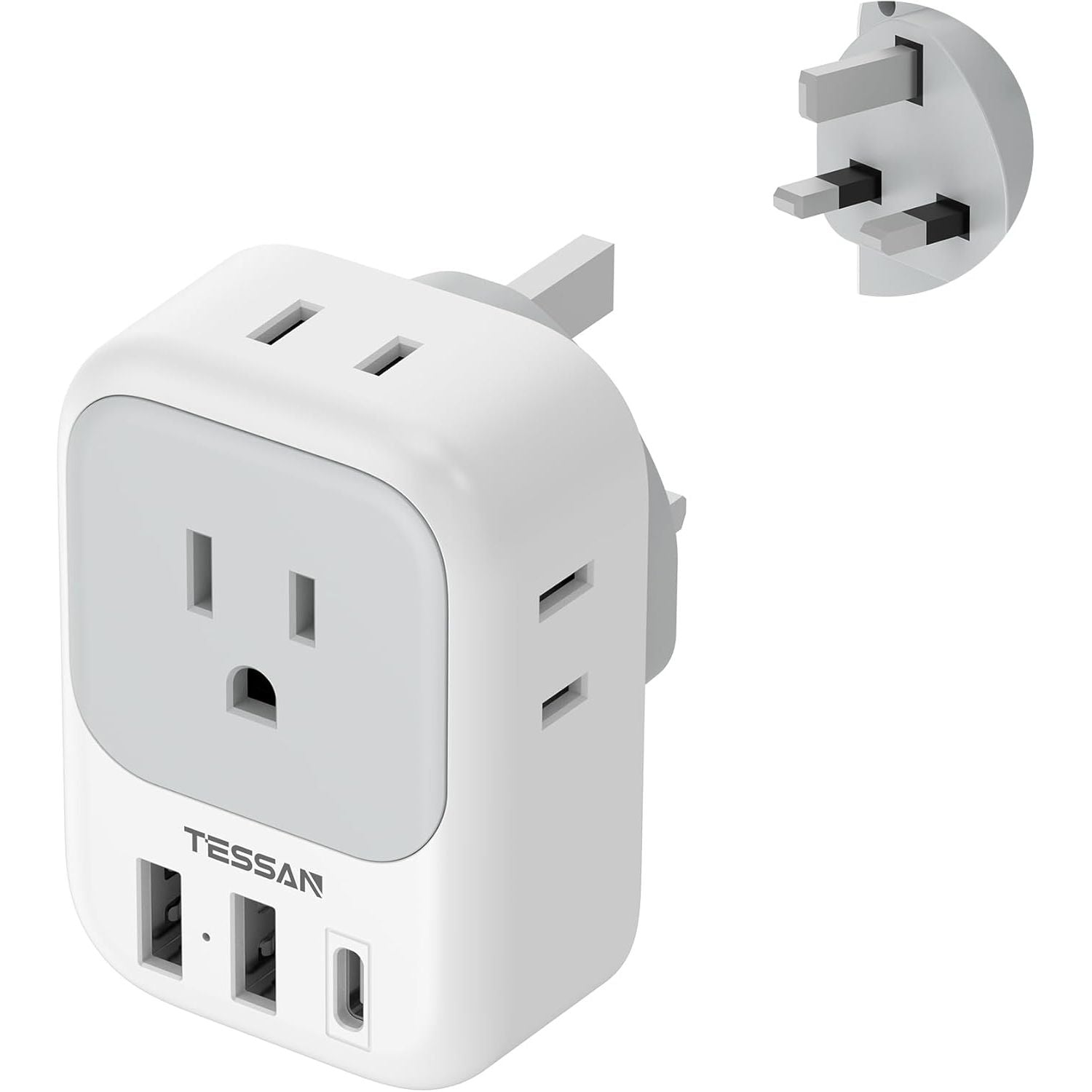 Buy now European Travel Plug Adapter USB C, TESSAN International Plug Adapter with 4 AC Outlets 3 USB Charging Ports, Type C Europe Power Adaptor for US to EU France Germany Iceland Spain Italy Type G-Gray at indiglob india