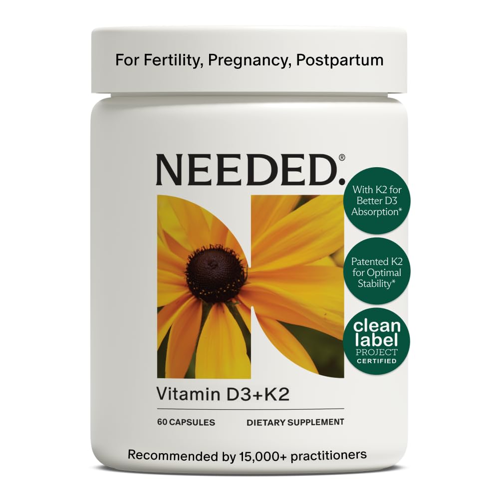 Needed. Expertly-Formulated Prenatal Vitamin D3/K2 | for Fertility, Pregnancy Breastfeeding, and Postpartum, Healthy Immunity and Bone Development, Supports Breast Milk Vitamin D Levels | 60 Capsules