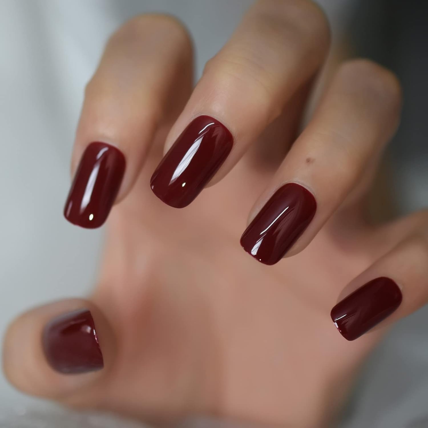 Buy now EchiQ Pearl Shine Glossy Fake Nails Shimmer White Square French Nail Ombre Faux Ongles Gradient Medium Fingernails with Gluetabs 0Burgundy red glossy at indiglob india