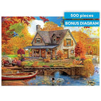 Buy now Buffalo Games - 500 Piece Jigsaw Puzzle Angelo Bonito Autumn Lake House, Made in USA, Premium Recycled Board, Full-Color Poster at indiglob india