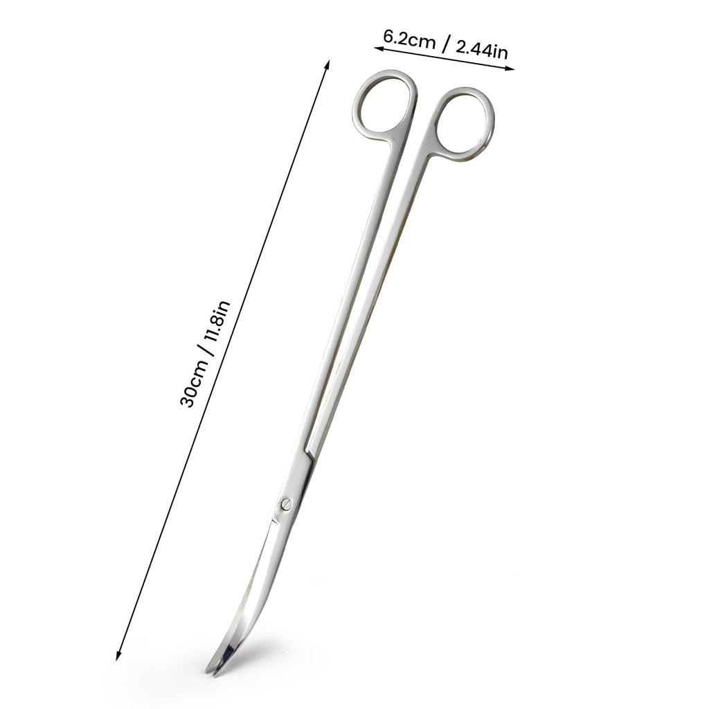 12" Stainless Steel Aquarium Scissors, Curved Long Aquatic Plant Trimming Scissors for Aquascaping, Fish Tank & Terrarium Maintenance in Fresh & Salt Water (Silver)