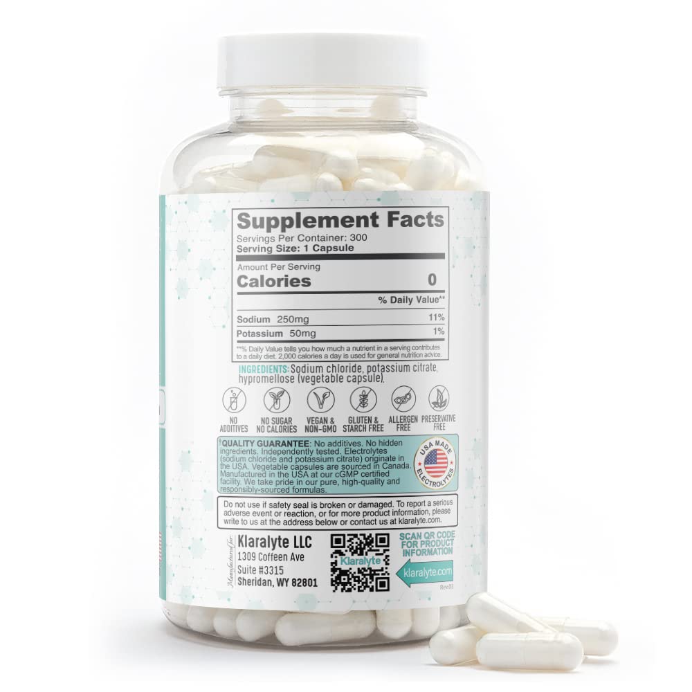 Buffered Electrolyte Salt Capsules, 300 Capsules Value Size, Sodium & Potassium Dietary Supplement