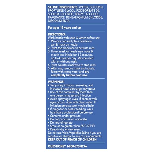 Buy now Vicks VapoMist Saline, Gentle Saline Mist with Soothing Vicks Vapors, Non- Medicated, 1.7 oz at indiglob india