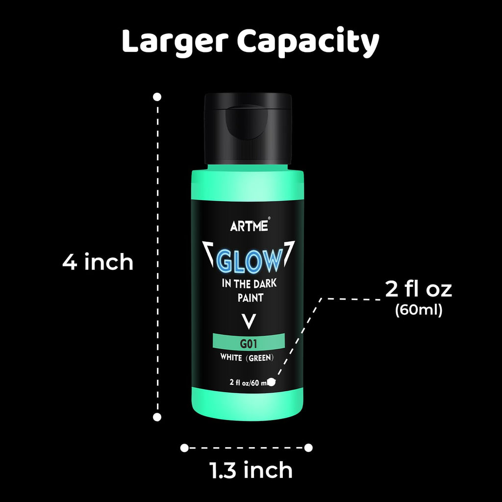 ARTME Glow in The Dark Paint, 10 Bright Colors 60ml/2oz Blacklight Paint Set, Neon Craft Paint, Acrylic Glow Fluorescent Paint Perfect for Art Painting, DIY projects, Halloween and Christmas Decoration