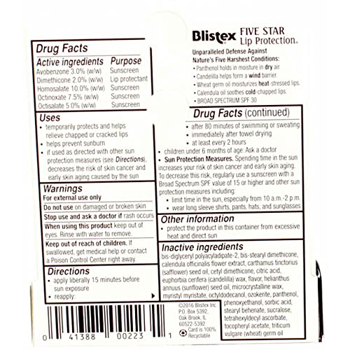 Buy now Blistex Five Star Lip Protection SPF 30 0.15 oz (Pack of 12) at indiglob india