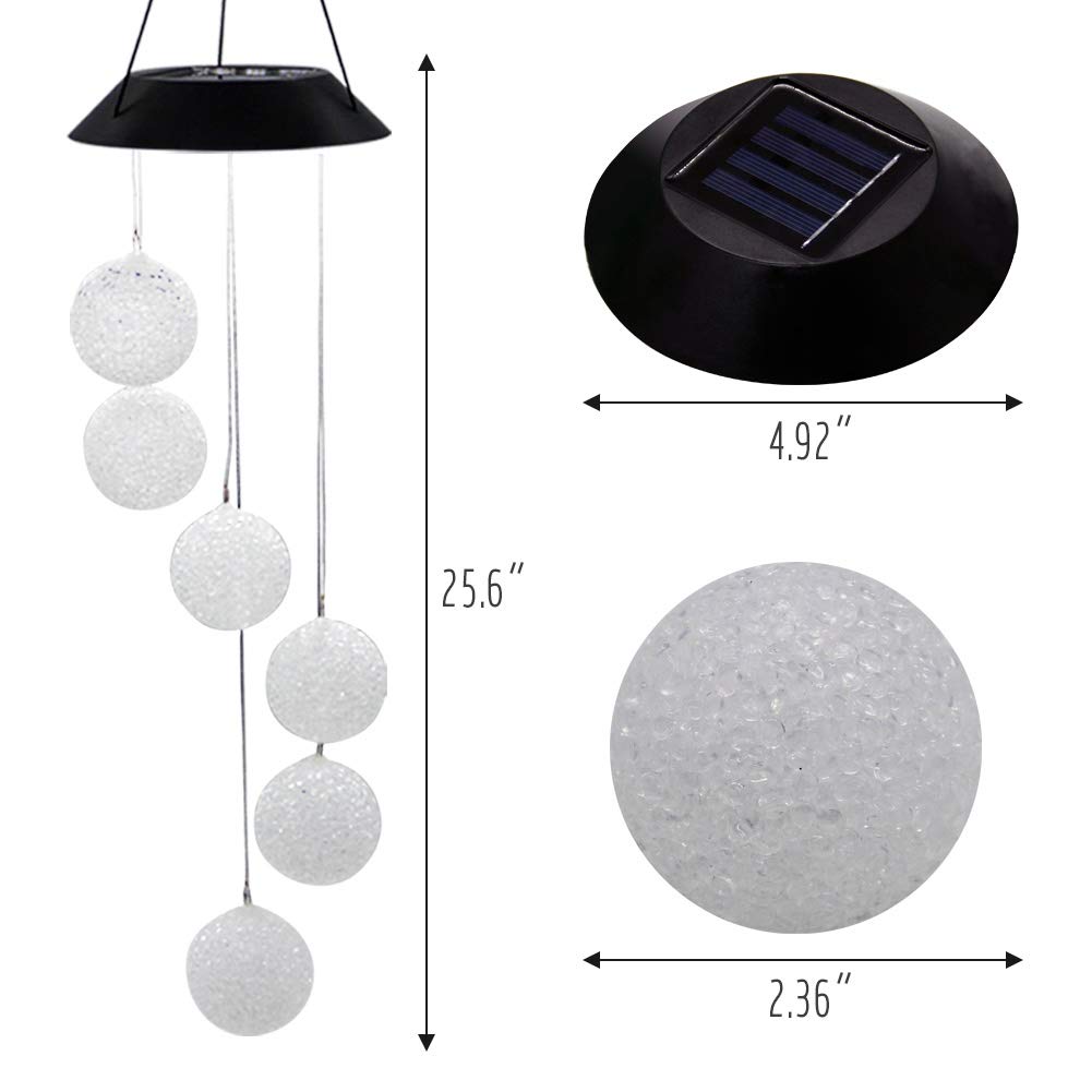MorTime LED Solar Crystal Ball Wind Chime, 25" Mobile Hanging Wind Chime for Home Garden Decoration, Automatic Light Changing Color