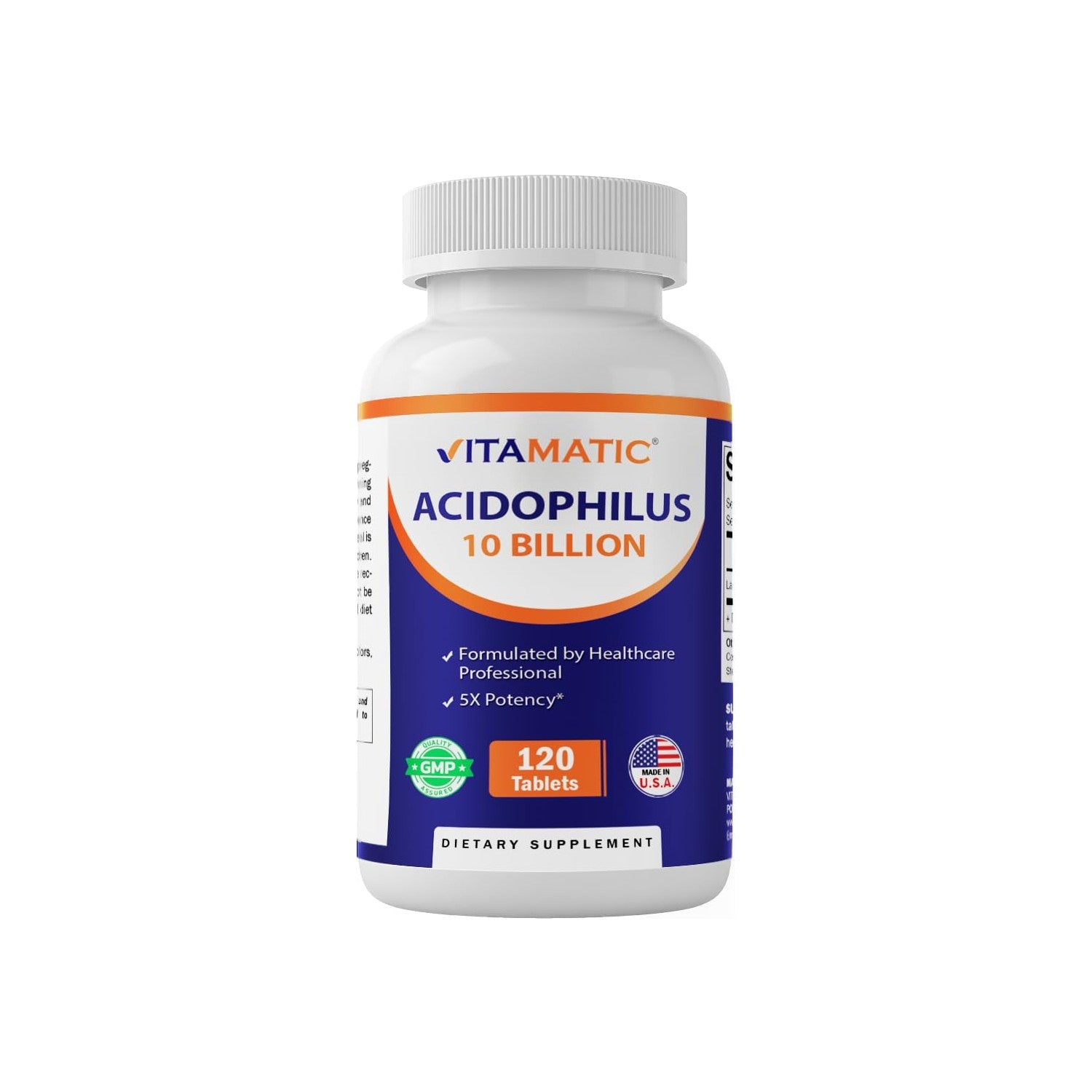 Vitamatic Acidophilus Probiotic - 10 Billion CFU - 5X Potency - Daily Probiotic Supplement, Supports Digestive Health - 120 Tablets