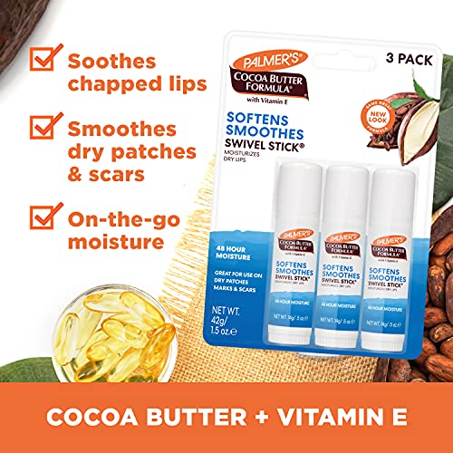 Buy now Palmer's Cocoa Butter Formula Moisturizing Swivel Stick with Vitamin E, Lip Balm Stocking Stuffer, Face & Body Moisturizer Stick, Ideal for Treating Dry Skin Patches (Pack of 3) at indiglob india