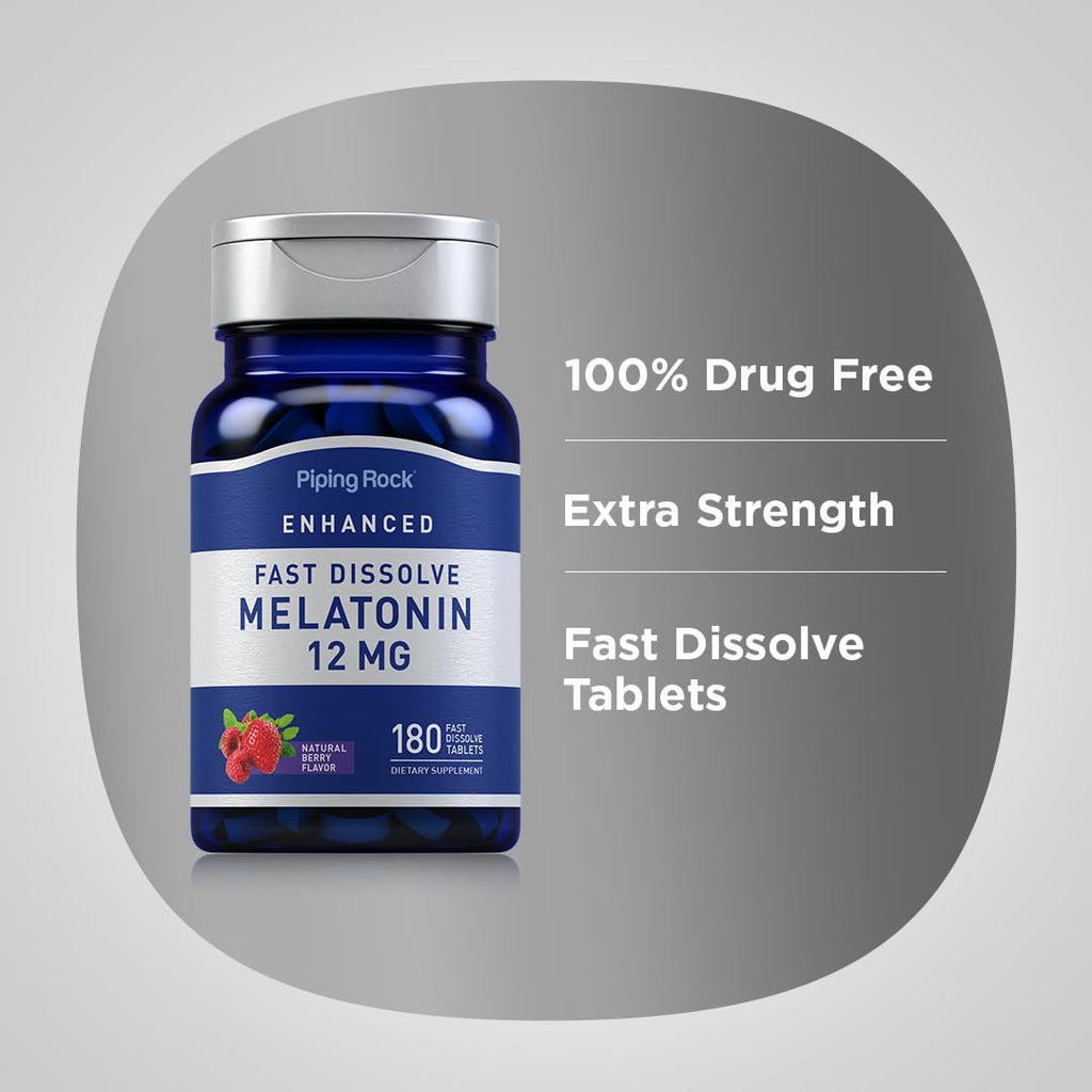 Piping Rock Melatonin 12 mg | 180 Fast Dissolve Tablets | Berry Flavor