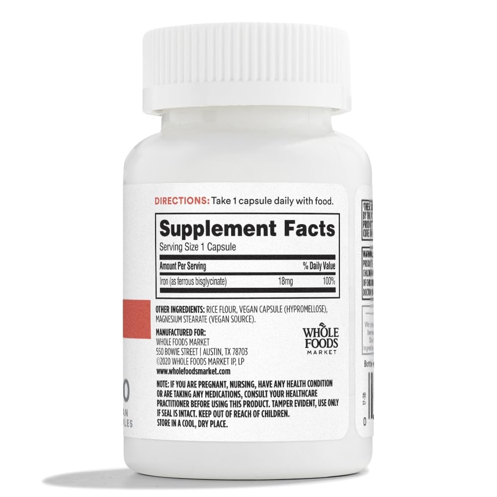 365 by Whole Foods Market, Chelated Iron 18mg, Vegan, 100 Capsules