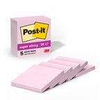 Post-it Super Sticky Notes, 3 x 3 in, Pink Salt, 5 Pads, 90 Sheets/Pad