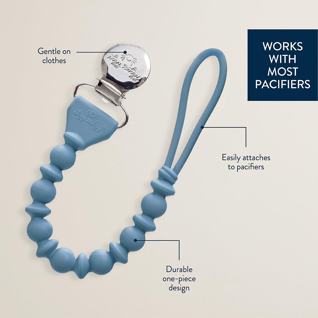 Itzy Ritzy Silicone Pacifier Clip, Binky Clip Holder for Babies (Blue)