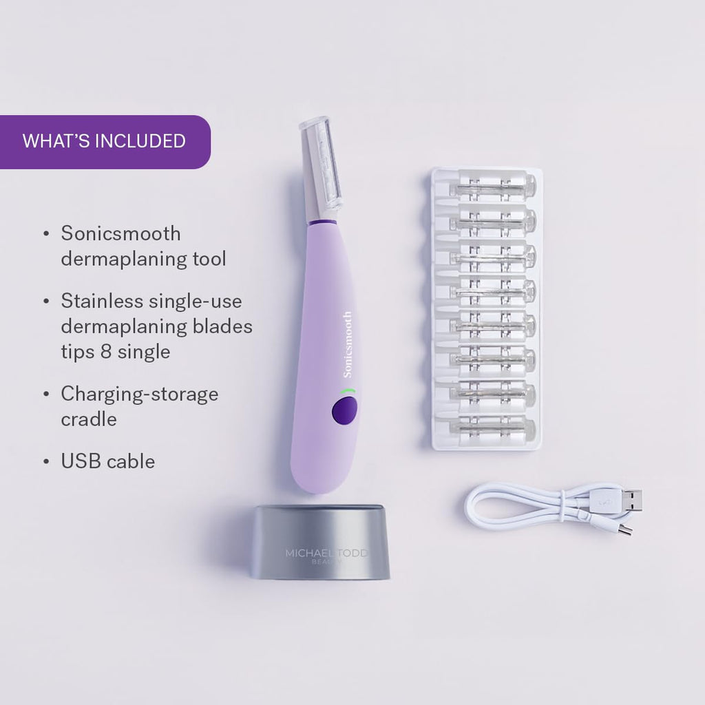Michael Todd Beauty Sonicsmooth Dermaplane Razor for Women Face | Dermaplaning System + Eyebrow Trimmer, Peach Fuzz Remover, 8 Weeks of Dermaplaning Blades, 3-Year Warranty