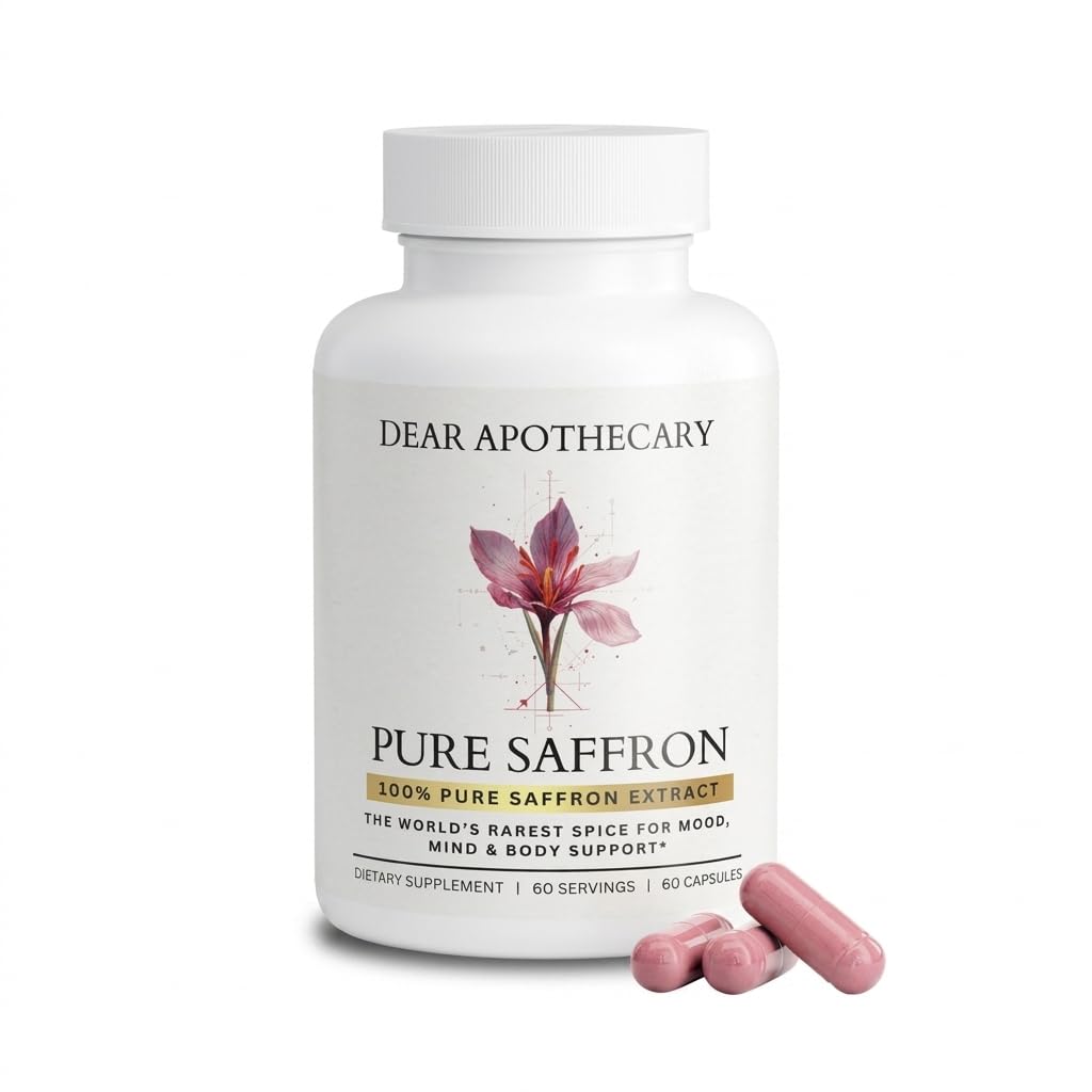 Pure Saffron Extract Capsules - Crocus Sativus Herbal Supplement - Vegan Non-GMO - 60 Caps