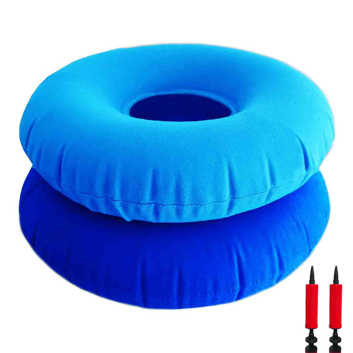 2 Pack Donut Pillow, Inflatable Donut Cushion for Tailbone Pain,Hemorrhoid Seat Cushion, Round Wheelchairs Seat Cushion for Home, Car or Office Chair (15" Dark Blue & Light Blue)