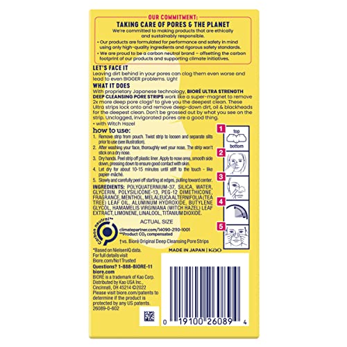 Buy now BiorÃ© Witch Hazel Ultra Strength Blackhead Remover Pore Strips, Clears Pores up to 2x More than Original Pore Strips, features C-Bond Technology, Oil-Free, Non-Comedogenic Use, 18 Count at indiglob india